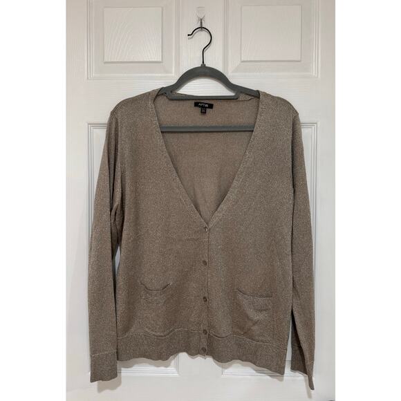 APT. 9 Taupe Cardigan with Silver Shimmer button front Petite XL PXL - Picture 1 of 4